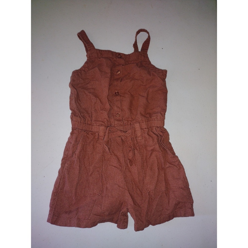 Old Navy Girls Terracotta Rust Linen Blend Button Front Romper Size S 6-7